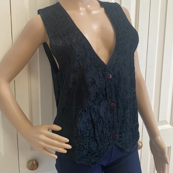 Agapo Collections Beaded Vest Womens Size Small. Tie on back. So pretty. - Picture 3 of 11